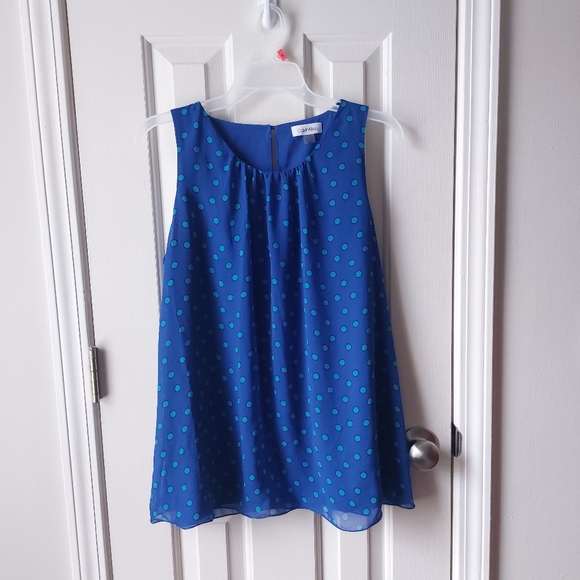 Calvin Klein Tops - Calvin Klein - Blue Polka-Dot Sleeveless Tank Top Blouse
